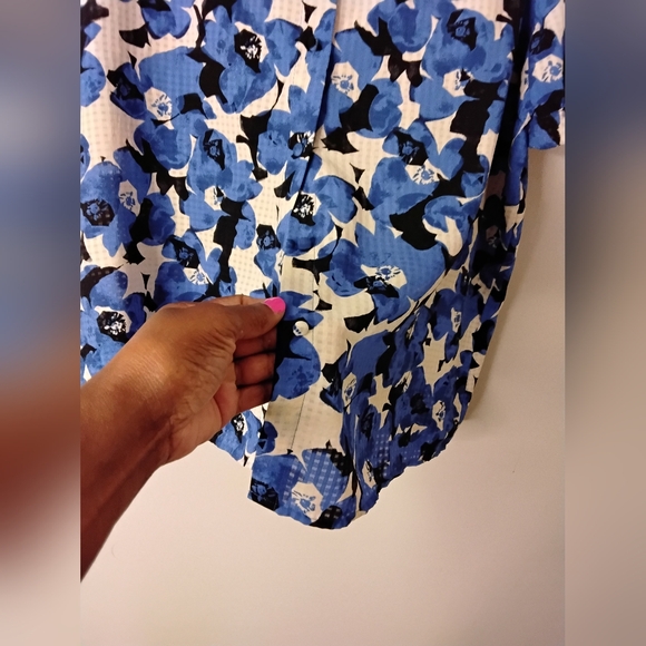 Who What Wear Blue and White Boxy Blouse with Peter Pan Collar - Picture 6 of 8